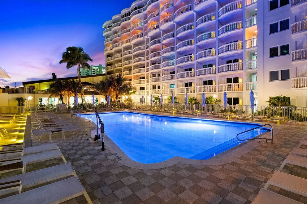 Different angle of main pool area in the evening