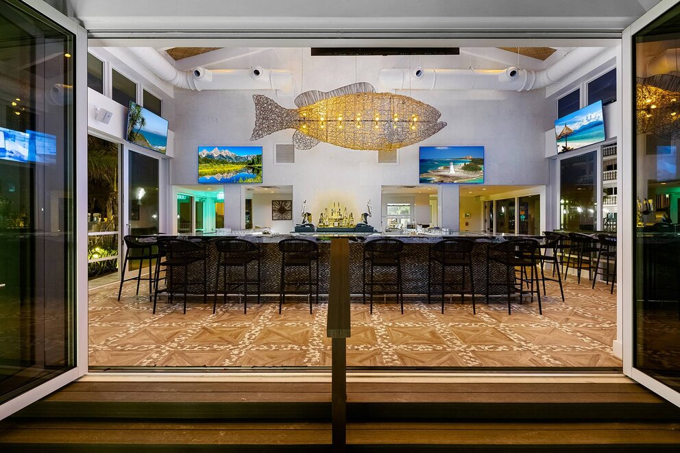 View of beach bar and grouper from the beach